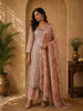 Dusty Rose Mauve Floral Zari Embroidered Design Tissue Silk Palazzo Suit with Dupatta