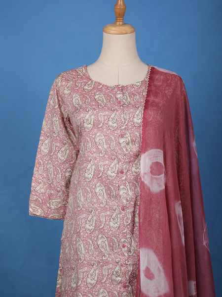 Dusty Rose Paisley Printed Cotton Salwar Suit - Diadem