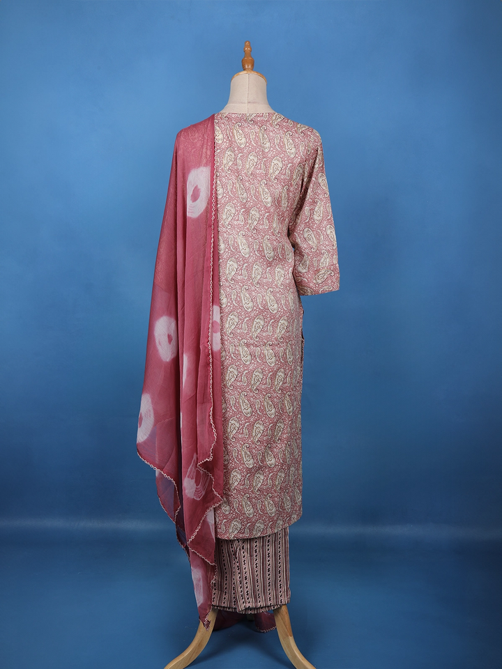 Dusty Rose Paisley Printed Cotton Salwar Suit - Diadem