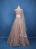 Dusty Rose Pink Floral And Sequins Embroidered Net Lehenga for Bridesmaids - Diadem