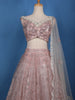 Dusty Rose Pink Floral And Sequins Embroidered Net Lehenga for Bridesmaids - Diadem