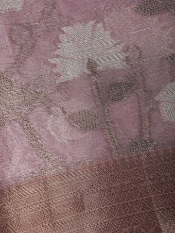 Dusty Rose Pink Floral Design Woven Tissue Silk Saree - Diadem