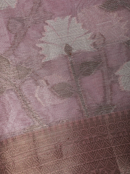 Dusty Rose Pink Floral Design Woven Tissue Silk Saree - Diadem
