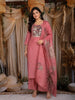 Dusty Rose Pink Floral Embroidered Design Cotton Straight Cut Salwar Suit