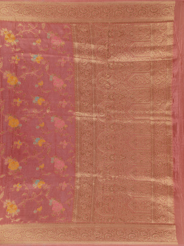 Dusty Rose Pink Floral Woven Banarasi Silk Saree - Diadem