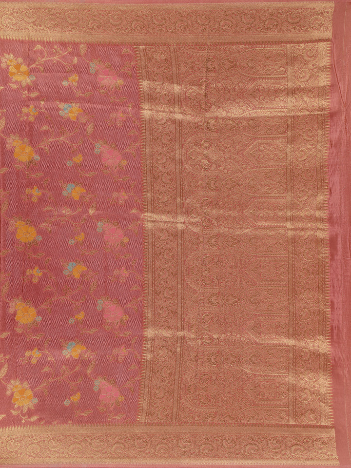 Dusty Rose Pink Floral Woven Banarasi Silk Saree - Diadem