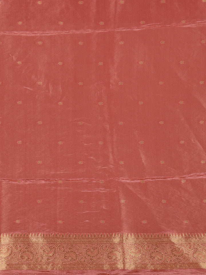 Dusty Rose Pink Floral Woven Banarasi Silk Saree - Diadem