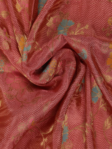 Dusty Rose Pink Floral Woven Banarasi Silk Saree - Diadem