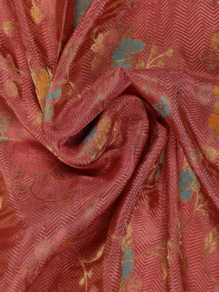 Dusty Rose Pink Floral Woven Banarasi Silk Saree - Diadem