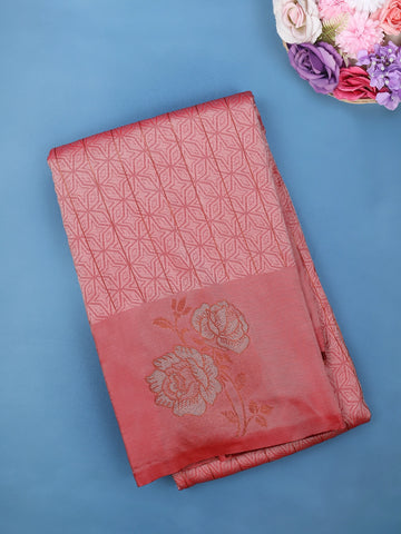 Dusty Rose Pink Geometric Woven Pattern with Floral Design Soft Silk Saree - Diadem