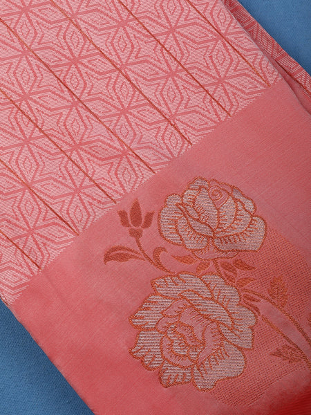 Dusty Rose Pink Geometric Woven Pattern with Floral Design Soft Silk Saree - Diadem
