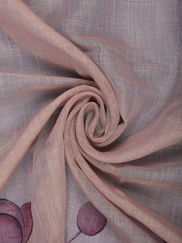 Dusty Rose Pink Hand-Drawn Lotus Floral Printed Cotton Saree - Diadem
