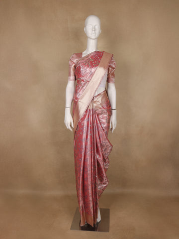 Dusty Rose Pink Ikat Woven Tissue Silk Saree - Diadem