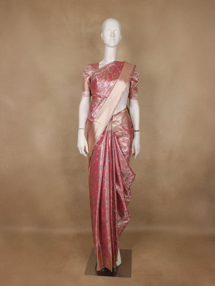 Dusty Rose Pink Ikat Woven Tissue Silk Saree - Diadem