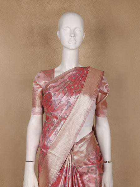 Dusty Rose Pink Ikat Woven Tissue Silk Saree - Diadem