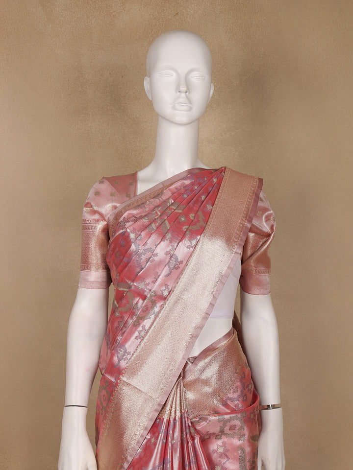 Dusty Rose Pink Ikat Woven Tissue Silk Saree - Diadem