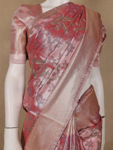 Dusty Rose Pink Ikat Woven Tissue Silk Saree - Diadem