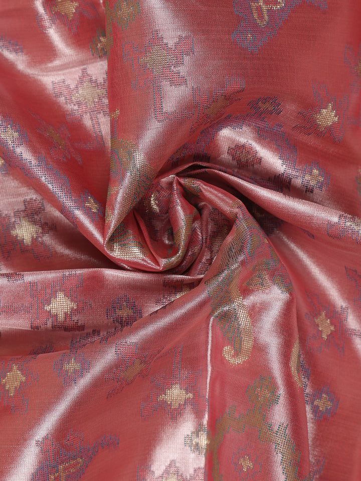 Dusty Rose Pink Ikat Woven Tissue Silk Saree - Diadem