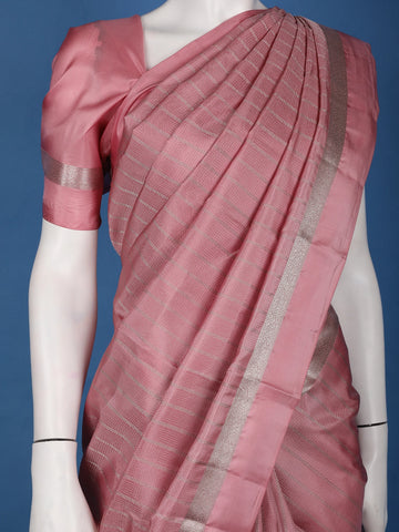 Dusty Rose Pink Striped Zari Border Silk Saree - Diadem