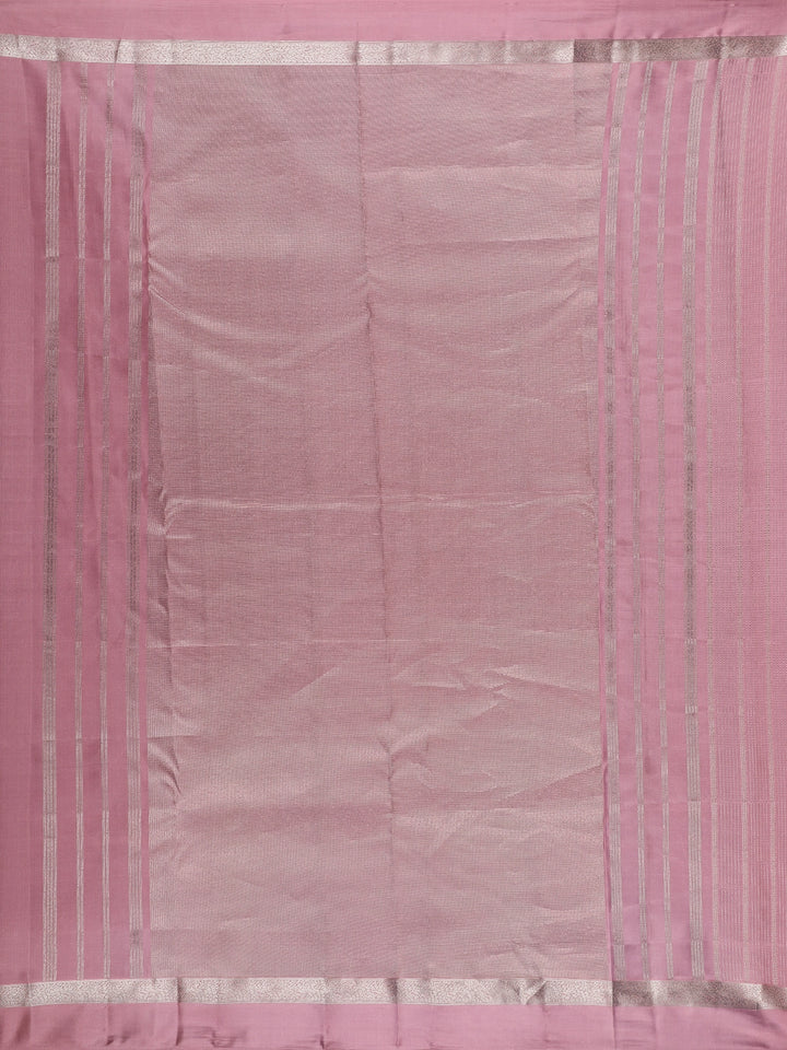 Dusty Rose Pink Striped Zari Border Silk Saree - Diadem