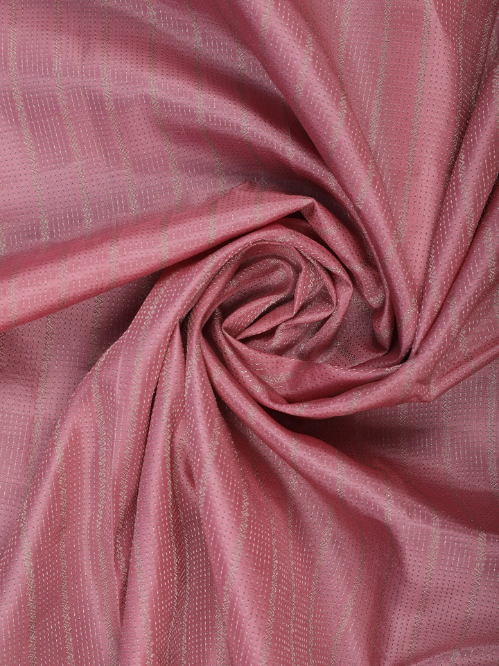 Dusty Rose Pink Striped Zari Border Silk Saree - Diadem