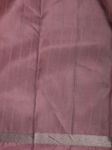 Dusty Rose Pink Striped Zari Border Silk Saree - Diadem