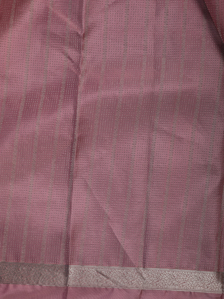 Dusty Rose Pink Striped Zari Border Silk Saree - Diadem
