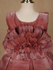 Dusty Rose Satin Party Frock with Oversized 3D Floral Embellishment - Diadem