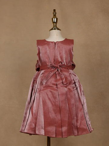 Dusty Rose Satin Party Frock with Oversized 3D Floral Embellishment - Diadem