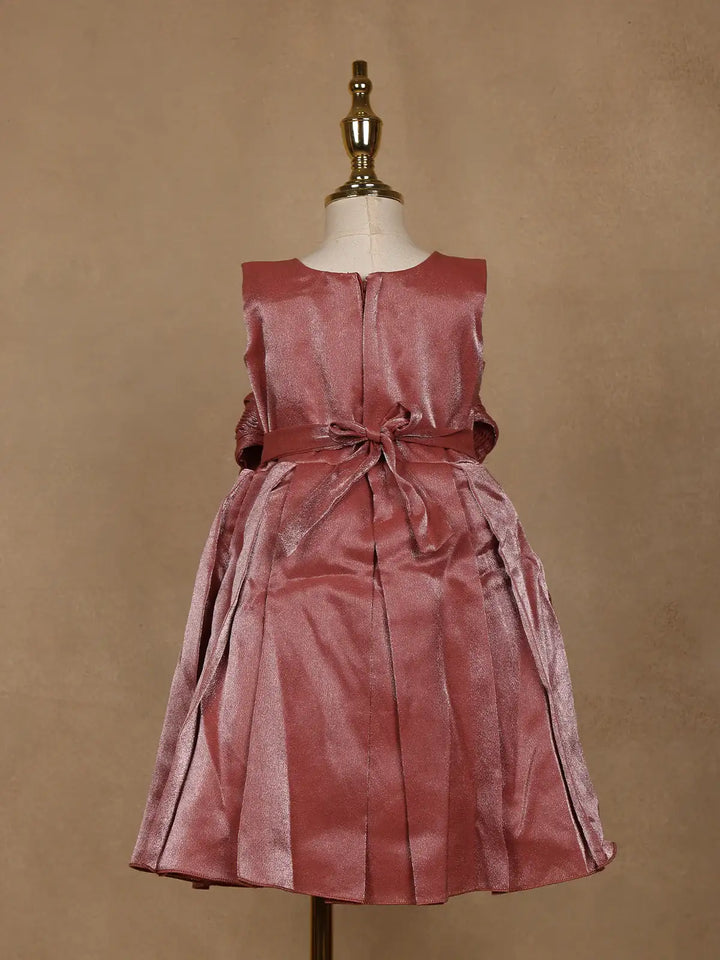 Dusty Rose Satin Party Frock with Oversized 3D Floral Embellishment - Diadem