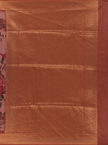 Dusty Rose Tropical Bird Printed Semi Tussar Saree - Diadem
