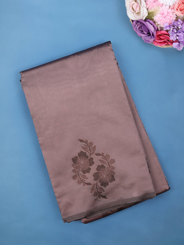 Dusty Rosewood Floral Design Soft Silk Saree - Diadem