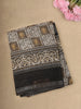 Earthy Cocoa Brown Geometric Block Printed Design Linen Cotton Saree with Sequins Border