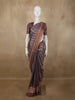 Earthy Coffee Brown Abstract Printed Design Semi Tussar Saree with Floral Border