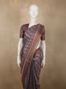 Earthy Coffee Brown Abstract Printed Design Semi Tussar Saree with Floral Border