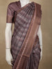 Earthy Coffee Brown Abstract Printed Design Semi Tussar Saree with Floral Border