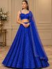 Electric Royal Blue Abstract Sequins and Beads Embroidered Net Party Lehenga with Matching Dupatta