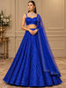 Electric Royal Blue Abstract Sequins and Beads Embroidered Net Party Lehenga with Matching Dupatta