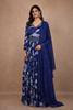 Navy Blue Floral Embroidery Crepe Gown