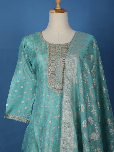 Elegant Blue Floral Design Sequin Work Georgette Salwar Suit - Diadem