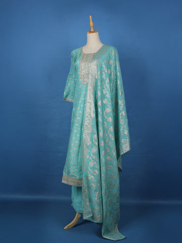 Elegant Blue Floral Design Sequin Work Georgette Salwar Suit - Diadem
