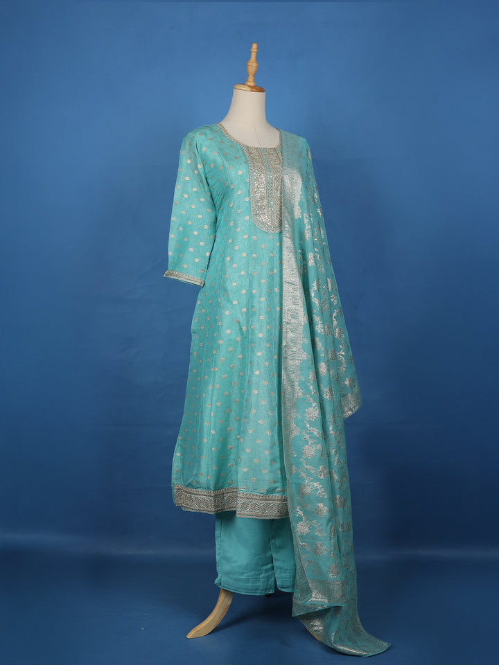 Elegant Blue Floral Design Sequin Work Georgette Salwar Suit - Diadem