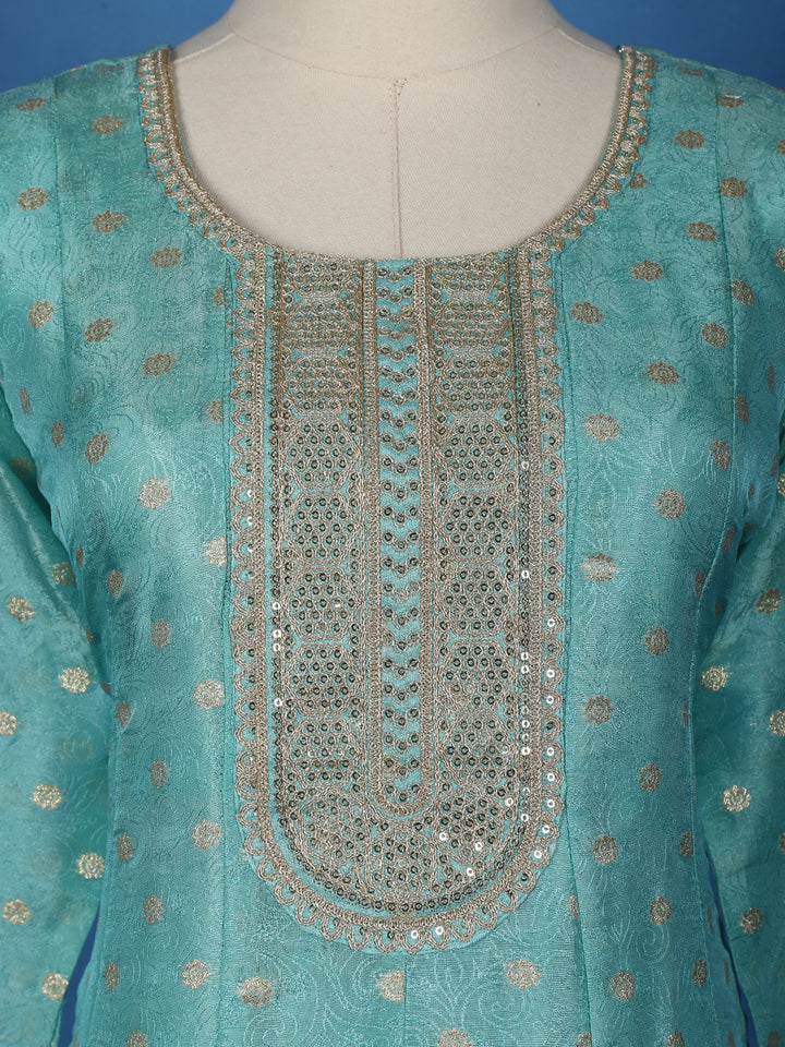 Elegant Blue Floral Design Sequin Work Georgette Salwar Suit - Diadem
