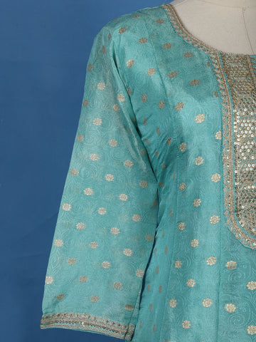 Elegant Blue Floral Design Sequin Work Georgette Salwar Suit - Diadem