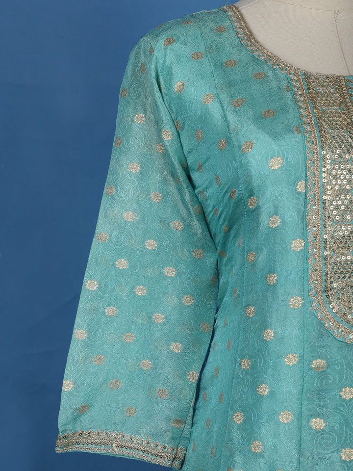 Elegant Blue Floral Design Sequin Work Georgette Salwar Suit - Diadem