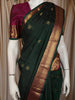 Elegant Bottle Green Butta Zari Woven Design Pure Kanchipuram Silk Saree with Contrast Border