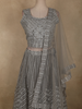 Elegant Dove Grey Mirror and Thread Embroidered Design Net Lehenga With Dupatta