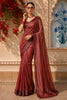 Elegant Dual-Tone Rosewood Floral Butta Zari Woven Design Design Pure Tussar Saree with Contrast Floral Border