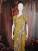 Elegant Mustard Yellow Embroidered Design Tissue Saree with Scalloped Border