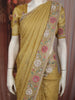 Elegant Mustard Yellow Embroidered Design Tissue Saree with Scalloped Border